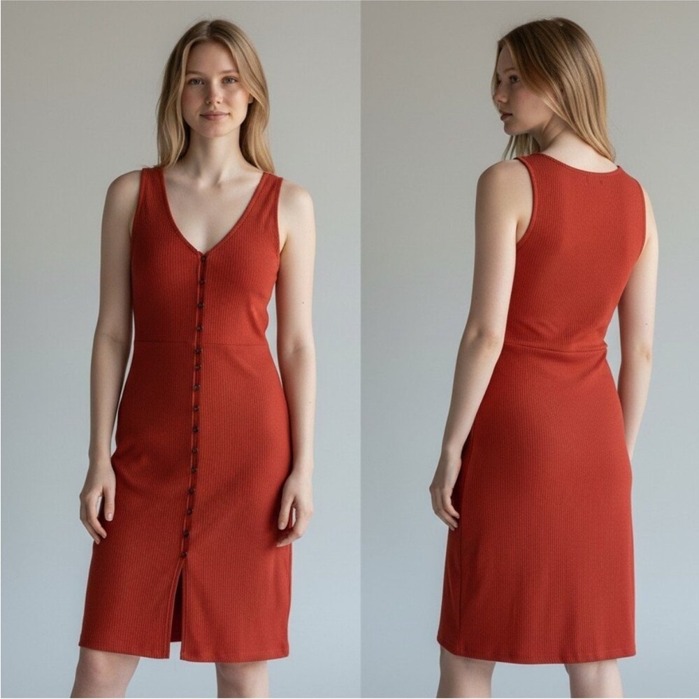 Madewell 💯 Cotton Button‑Front Midi Dress in Rust